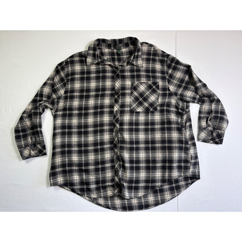Wild Fable Womens XXL Black White Plaid Flannel Button Down Shirt Long Sleeve